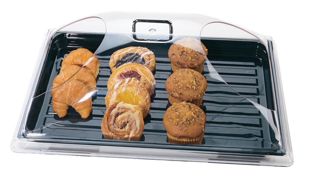 Kopulovitá pokrievka na tácku s 2 postrannými samoobslužnými otvormi na kratšej strane, PC, 55,6 x 37,5 cm, výška 20,3 cm