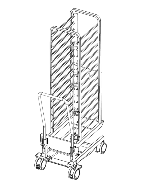 Stojanový vozík typ 20-1/1, 15 zásuvných roštov, rozteč 84 mm
