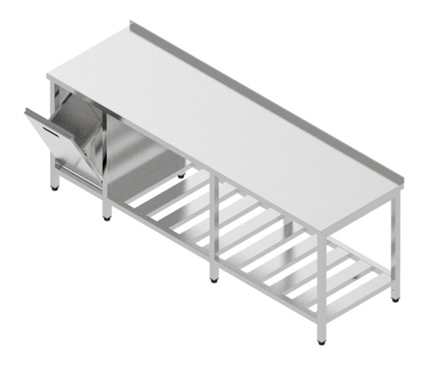 Pracovný stôl veľký s roštovou policou a výklopným košom