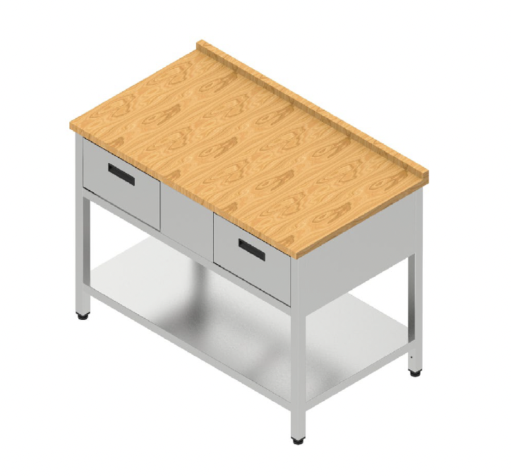 Pracovný stôl dvojzásuvkový s bukovou doskou