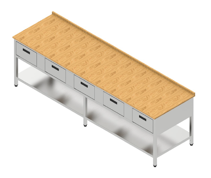 Pracovný stôl päťzásuvkový s bukovou doskou