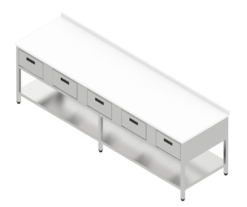 Pracovný stôl päťzásuvkový s plastovou doskou