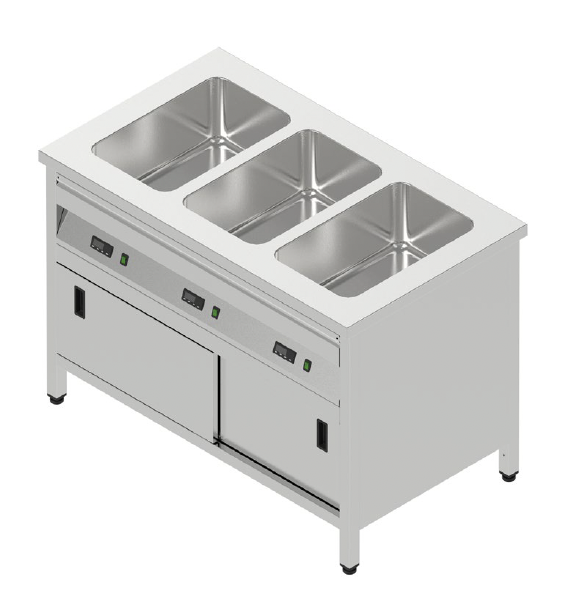 Výdajný ohrevný pult s delenými vaňami a posuv. dverami