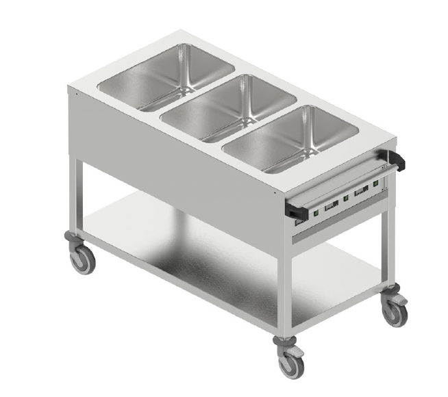 Výdajný ohrevný vozík s delenými vaňami