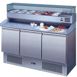 [MP-903] Stôl pizza, 3 x dvere, s chl. vitrínkou 6xGN1/4