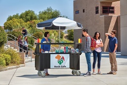 Mobilný stánok 4 x GN1/1+ pracovná plocha s policou a slnečníkom