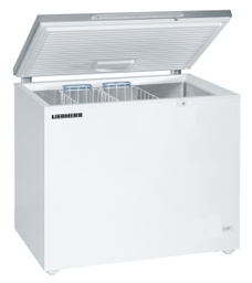 [EFL 3056] Truhlicová mraznička so statickým chladením, 266 l, biela, nerezový zdvíhací kryt