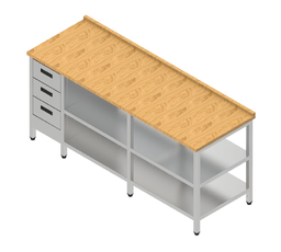 Pracovný stôl veľký s bukovou policou so zásuvkami a 2 policami