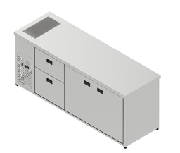 [PNV-022_2160x700x900] Chladiaci stôl nápojový s chladiacou vaňou - 2 zásuvky, 2 dvere