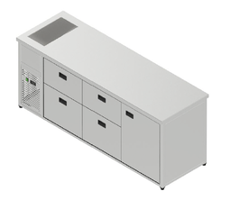 [PNV-041_2160x700x900] Chladiaci stôl nápojový s chladiacou vaňou - 4 zásuvky, 1 dvere